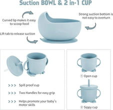 BPA Free Baby Led Weaning Supplies Set Suction Baby Plate Bowl Set Silicone Baby Set with Bib Spoon Fork Sippy Cup — Kenya · WIMU Kitchen