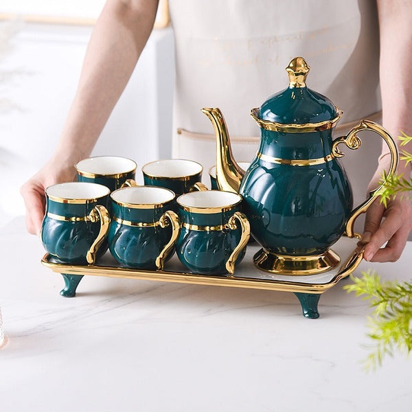 Serve Guests in Style: Gold Rim Porcelain Tea Set with Teapot & Tray — WIMU Kitchen Nairobi — Kenya · WIMU Kitchen Nairobi