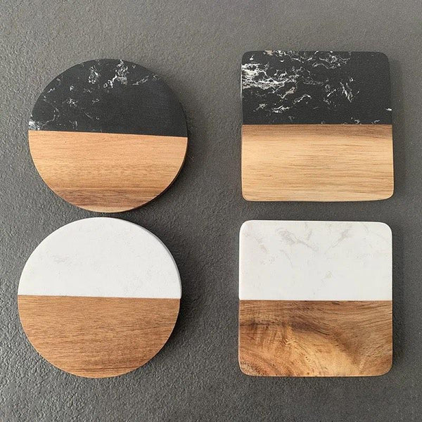 6 Piece Marble and Wood Coaster Set - Heat-Resistant Square Coasters for Hot and Cold Drinks — WIMU Kitchen Nairobi — Kenya · WIMU Kitchen Nairobi