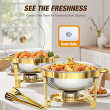 Round Stainless Steel Chafing Dish with Gold Accents – 5L Buffet Food Warmer + Tongs — WIMU Kitchen Nairobi — Kenya · WIMU Kitchen