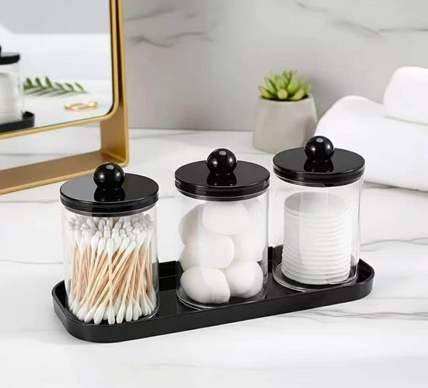 3-Pack Bathroom Organiser Set – Storage Jars with Lids & Matching Tray — WIMU Kitchen Nairobi — Kenya · WIMU Kitchen Nairobi