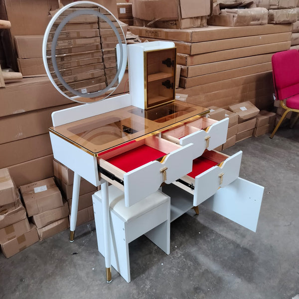 Modern Dressing Table with LED Mirror, Tempered Glass Top and Storage Stool — WIMU Kitchen Nairobi — Kenya · WIMU Kitchen Nairobi
