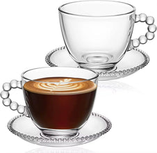 Turkish Coffee Cup Set with Bead Pearl Handle – 6 Cups & 6 Saucers (view 2) — Kenya · WIMU Kitchen
