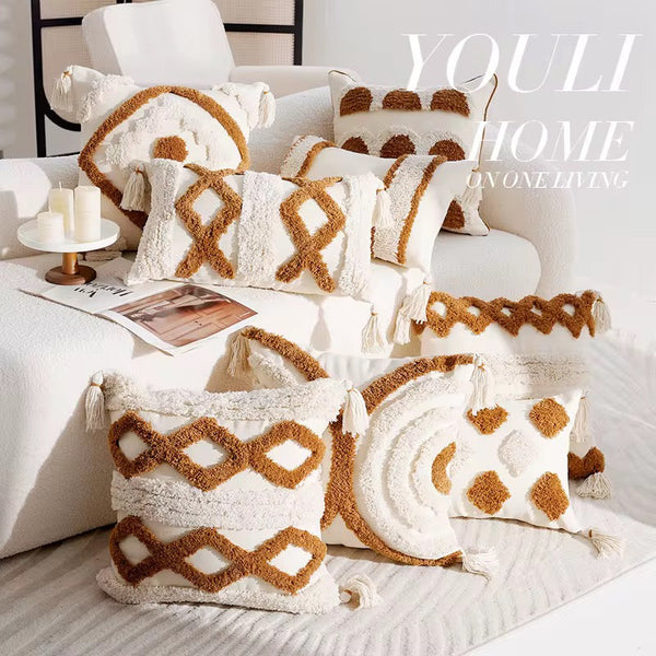 Boho Cotton Woven Pillowcases 45x45cm | Tufted Tassel Cushion Cover for Sofa Decor — Kenya · WIMU Kitchen Nairobi