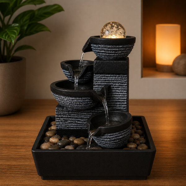 Cascading Stone-Effect Tabletop Fountain with Illuminated Crystal Ball — WIMU Kitchen Nairobi — Kenya · WIMU Kitchen Nairobi