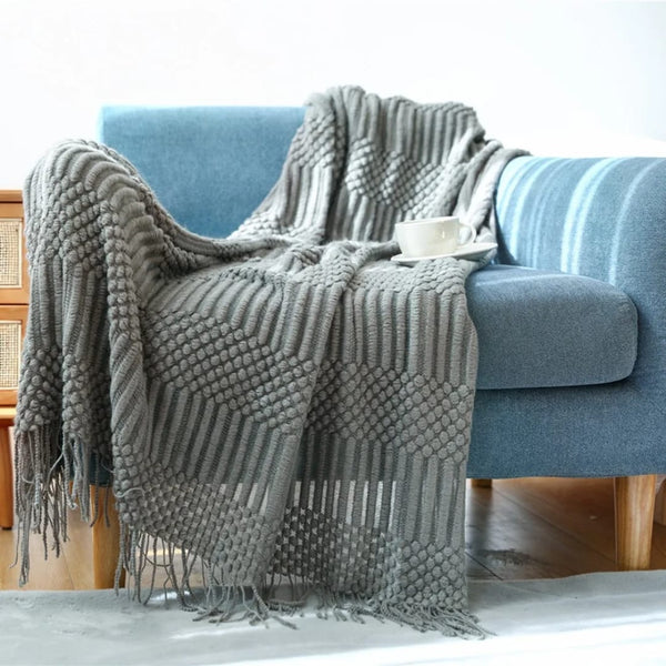 Luxury Knitted Throw Blanket with Tassels 130×220cm — WIMU Kitchen Nairobi — Kenya · WIMU Kitchen Nairobi