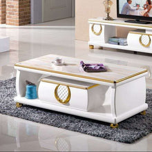 Glass Top Coffee Table with Drawer and Open Shelf - Frosted Marble-Look Top with Gold Ring Handle — WIMU Kitchen Nairobi — Kenya · WIMU Kitchen