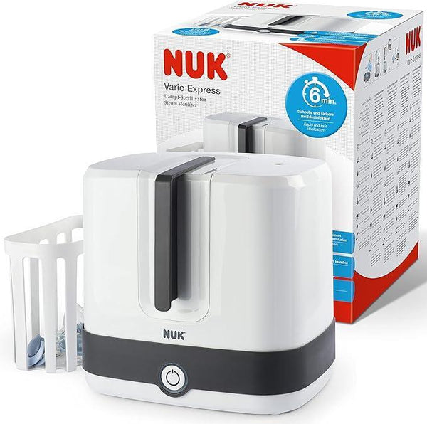 NUK Vario Express Bottle Steriliser | Steam Sterilises up to 6 Baby Bottles & Accessories in 6 Minutes | Auto Switch Off | Removable Basket & Poles | UK 3 Pin Plug — Kenya · WIMU Kitchen Nairobi