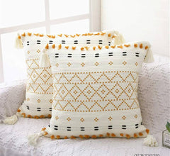 Boho Cotton Woven Pillowcases 45x45cm | Tufted Tassel Cushion Cover for Sofa Decor — Kenya · WIMU Kitchen