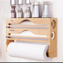 3-in-1 Bamboo Kitchen Wrap Organizer Wall-Mounted Foil, Cling Film & Paper Towel Holder with Built-in Cutters — WIMU Kitchen Nairobi — Kenya · WIMU Kitchen