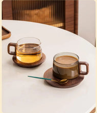 Retro Glass Tea & Coffee Cup with Wooden Handle & Saucer (250ml) (view 2) — Kenya · WIMU Kitchen