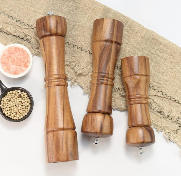 Acacia Wood Salt & Pepper Mill piece – Manual Grinder & Shaker Mills with Adjustable Metal Mechanism, Refillable — WIMU Kitchen Nairobi — Kenya · WIMU Kitchen Nairobi