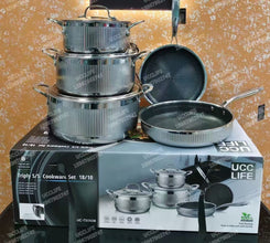 UccLife Triply Stainless Steel Cookware Set – 8 Piece Heavy Duty Ribbed Sufuria & Frying Pan Set with Lids, Induction Compatible — WIMU Kitchen Nairobi — Kenya · WIMU Kitchen
