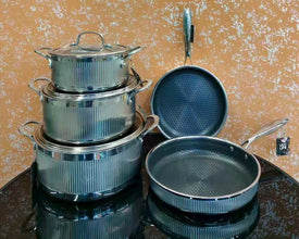 UccLife Triply Stainless Steel Cookware Set – 8 Piece Heavy Duty Ribbed Sufuria & Frying Pan Set with Lids, Induction Compatible — WIMU Kitchen Nairobi — Kenya · WIMU Kitchen