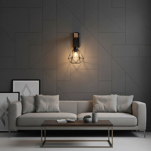 Geometric Black Cage Wall Light with Wooden Mount E27 PL 1140-01-BK — WIMU Kitchen Nairobi — Kenya · WIMU Kitchen Nairobi