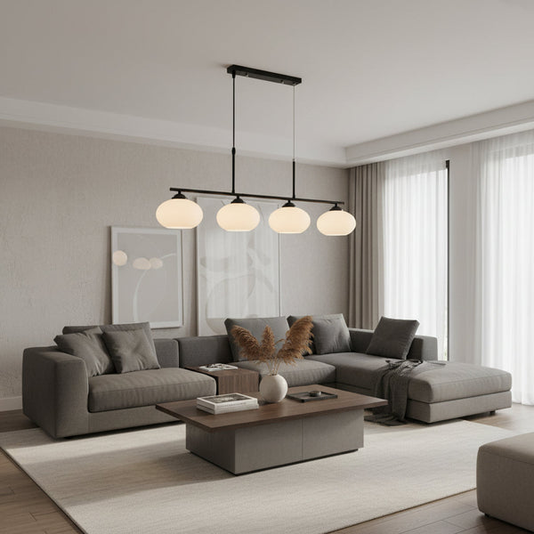 Black and White 4-Light Linear Pendant with Glass Shades E27 PL 1151-04-BK — WIMU Kitchen Nairobi — Kenya · WIMU Kitchen Nairobi