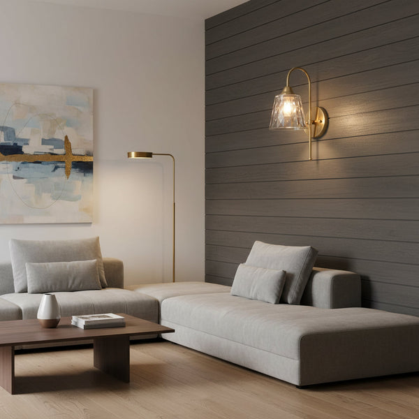 Diamond-Cut Glass Wall Light with Brushed Brass Finish E27 PL 2502-GL-GY — WIMU Kitchen Nairobi — Kenya · WIMU Kitchen Nairobi