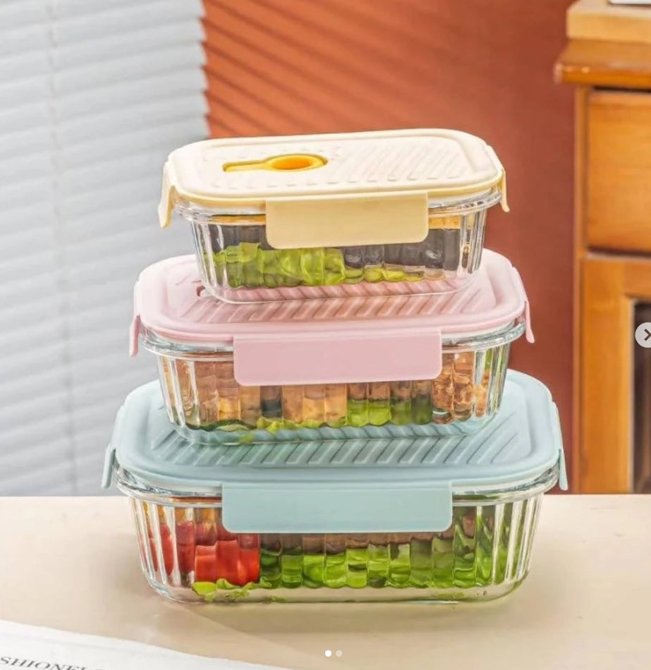 3pcs Borosilicate Glass ribbed Food Storage Containers with Lids (view 2) — buy in Kenya at WIMU Kitchen Nairobi · M-Pesa accepted
