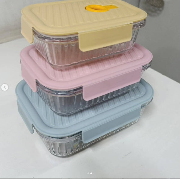 3pcs Borosilicate Glass ribbed Food Storage Containers with Lids — Kenya · WIMU Kitchen Nairobi
