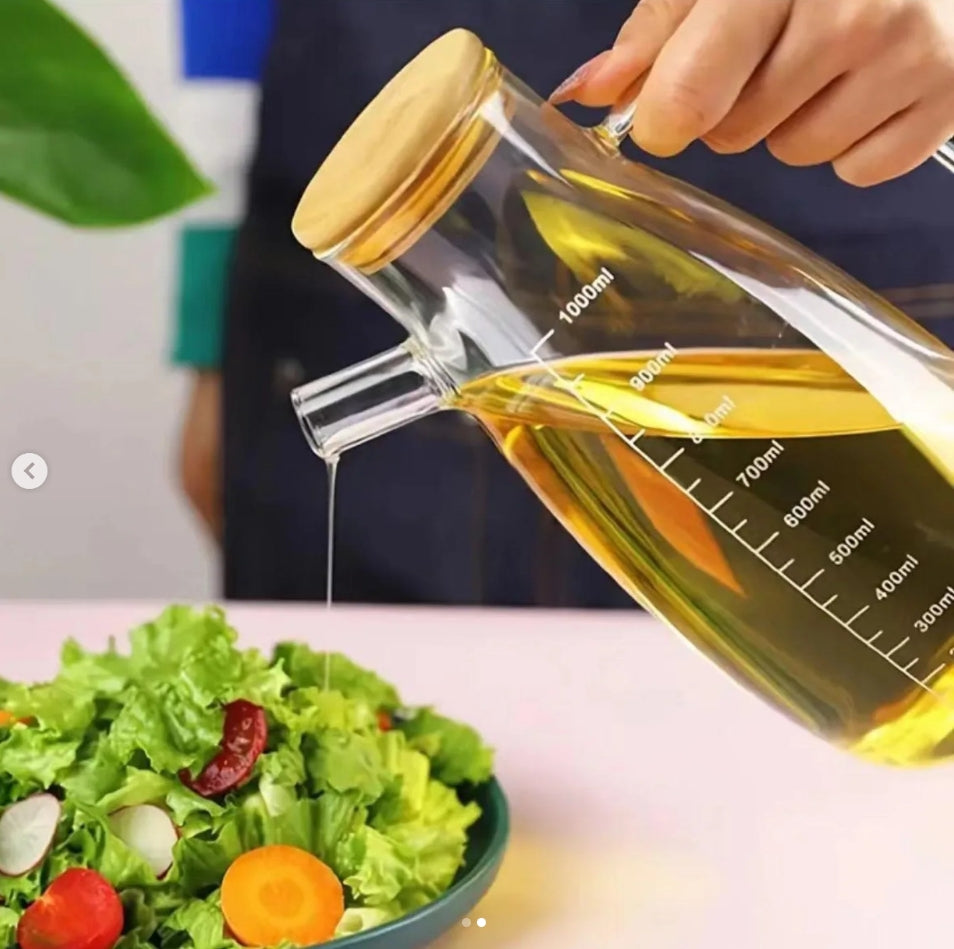 1L Glass Oil Dispenser with Handle and Bamboo Lid (view 2) — buy in Kenya at WIMU Kitchen Nairobi · M-Pesa accepted
