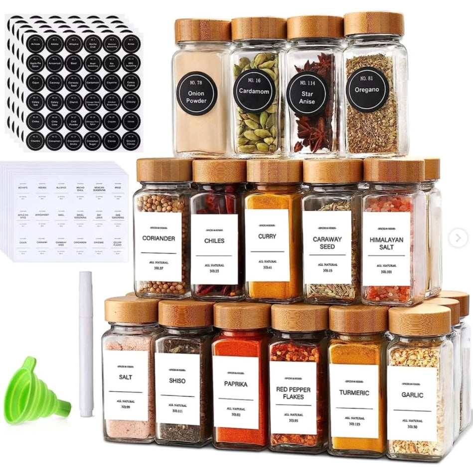 29pcs SET GLASS STORAGE SPICE JARS WITH BAMBOO LID (view 2) — buy in Kenya at WIMU Kitchen Nairobi · M-Pesa accepted