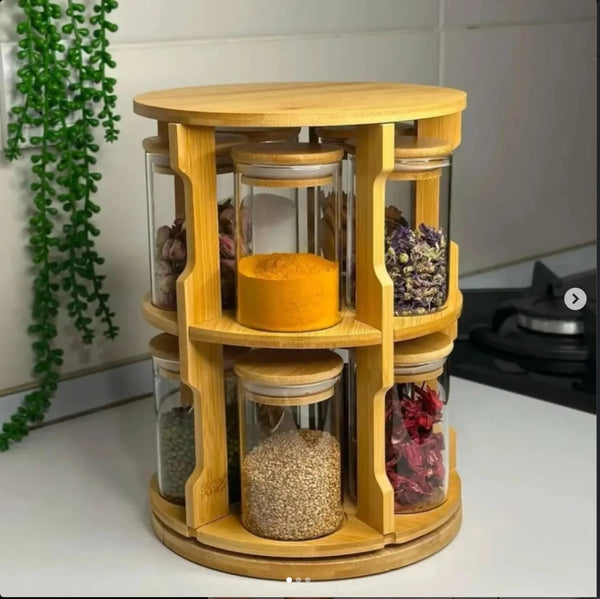Rotating Spice Bamboo Tabletop Rack With 10pcs JARS — Kenya · WIMU Kitchen Nairobi