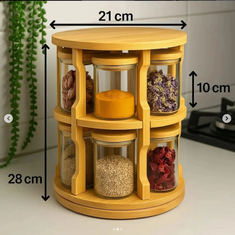 Rotating Spice Bamboo Tabletop Rack With 10pcs JARS (view 3) — buy in Kenya at WIMU Kitchen Nairobi · M-Pesa accepted