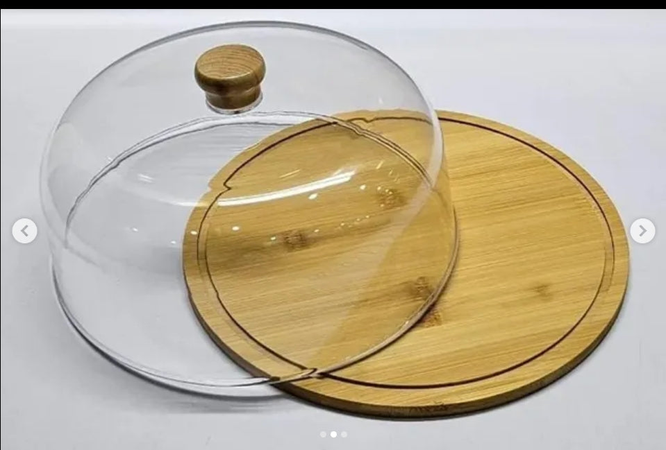 High quality bamboo base cake/fruit stand with high quality acrylic top dome cover l (view 2) — buy in Kenya at WIMU Kitchen Nairobi · M-Pesa accepted