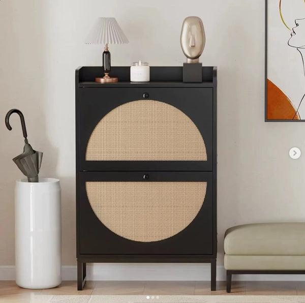 Premium Quality Rattan Wooden Black Bucket Flip Shoe Cabinet — Kenya · WIMU Kitchen Nairobi