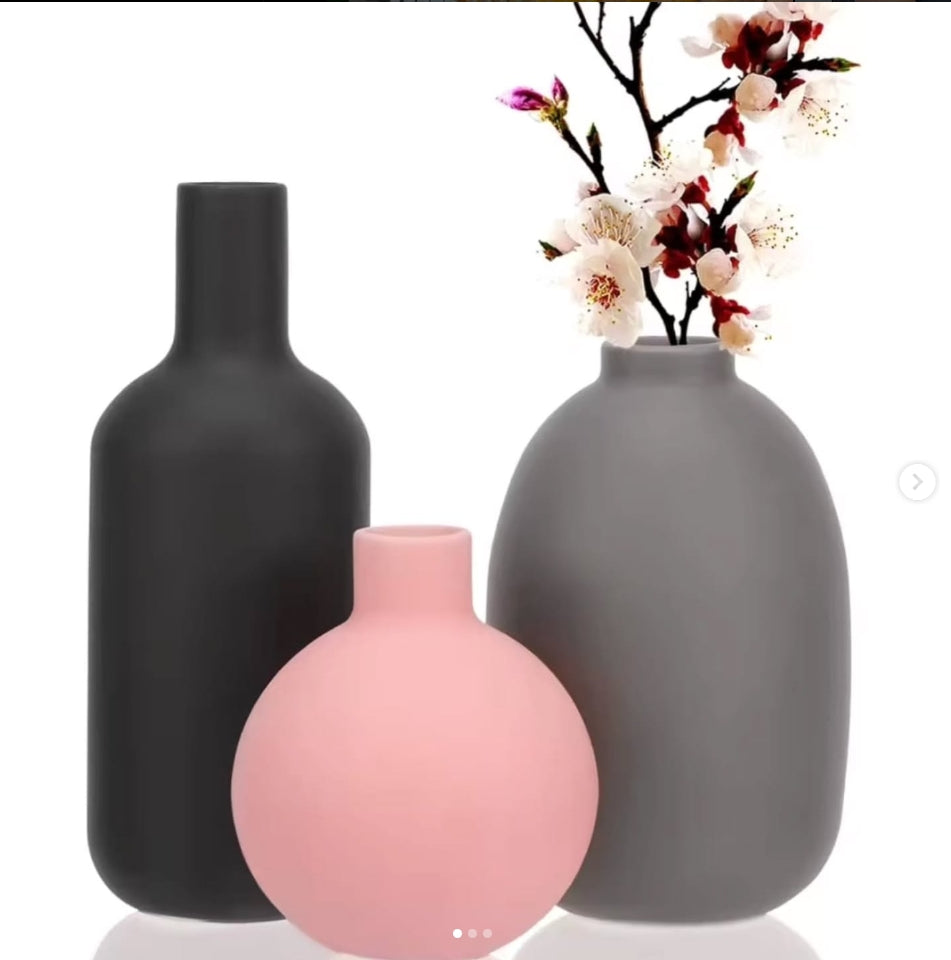 Set of 3 simple, elegant design , muted color vases — buy in Kenya at WIMU Kitchen Nairobi · M-Pesa accepted