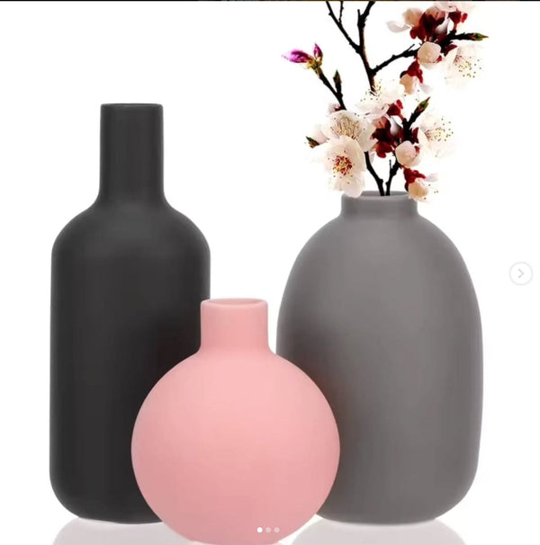 Set of 3 simple, elegant design , muted color vases — Kenya · WIMU Kitchen Nairobi