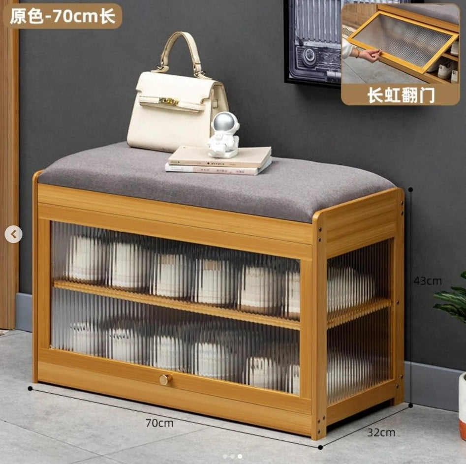 Wooden stool with shoe cabinet (view 2) — buy in Kenya at WIMU Kitchen Nairobi · M-Pesa accepted