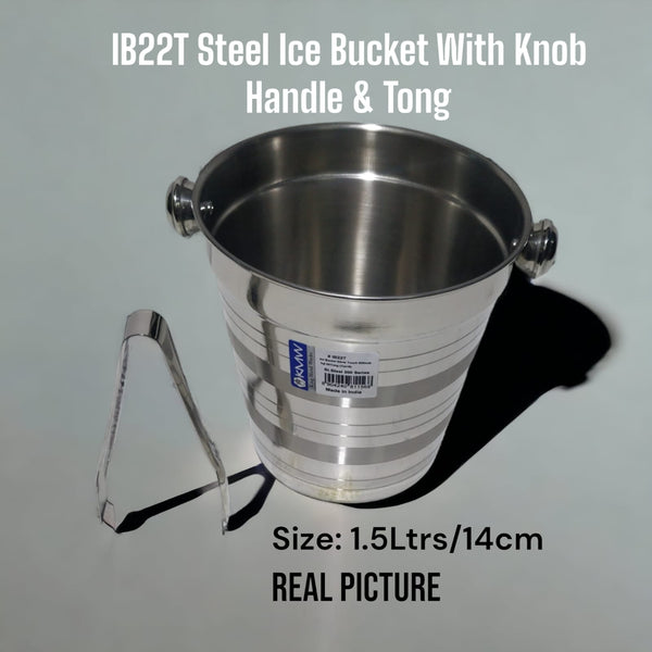 Steel Ice Bucket With Knob Handle & Tong 1.5Ltrs/ 14cm — Kenya · WIMU Kitchen Nairobi