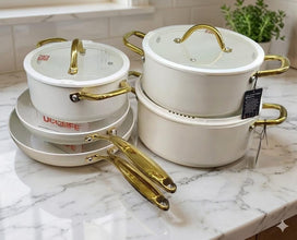 UCC Life 11-Piece Ceramic Non-Stick Cookware Set with Gold Handles — WIMU Kitchen Nairobi — Kenya · WIMU Kitchen