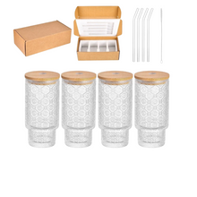 Set of 4 Ribbed Juice Glasses with Bamboo Lids & Straws – 330ml Crystal Highball Cups (view 2) — Kenya · WIMU Kitchen