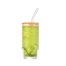 Set of 4 Ribbed Juice Glasses with Bamboo Lids & Straws – 330ml Crystal Highball Cups (view 3) — Kenya · WIMU Kitchen