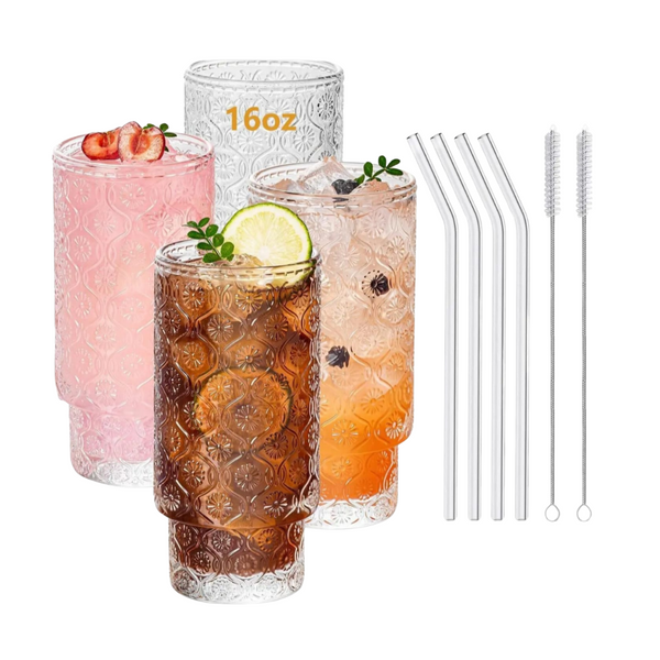 Set of 4 Ribbed Juice Glasses with Bamboo Lids & Straws – 330ml Crystal Highball Cups — Kenya · WIMU Kitchen Nairobi