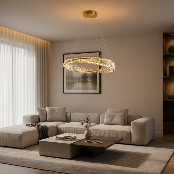 Crystal Ring LED Chandelier 56W Tri-Colour Gold 600mm WH 2604-02-GO-TC — WIMU Kitchen Nairobi — Kenya · WIMU Kitchen Nairobi