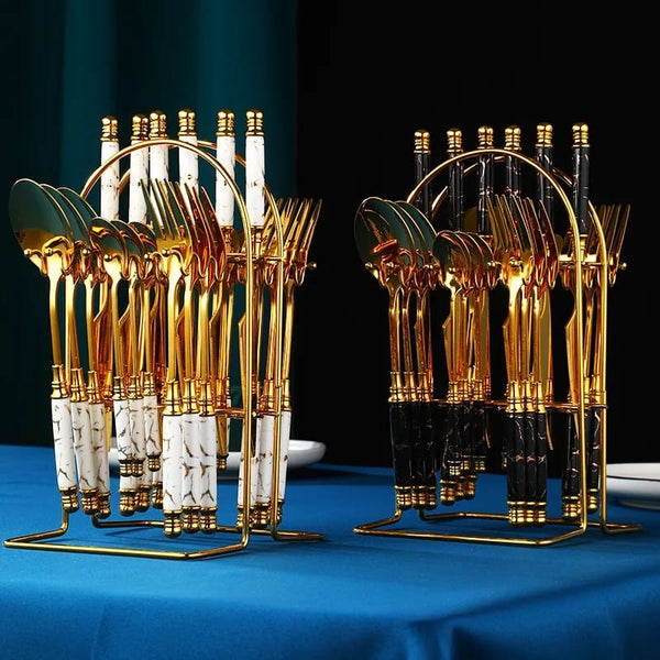 24 pcs gold Marble Cutlery Set with stand — Kenya · WIMU Kitchen Nairobi