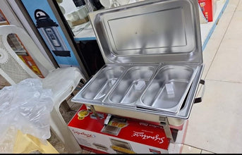 Signature 9L Triple Chafing Dish Set 3 Compartment Buffet Warmer for Stew Rice Pilau – Stainless Steel with Top Lid — Kenya · WIMU Kitchen