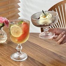 Vintage Wine Glasses Set of 4, 12 oz Glass Drinkware Sets, Ripple Drinkware Embossed Unique Vintage Glasses Drinking, Vertical Line Goblet Glasses, Water Goblets, Wedding, Party, Dinner, Bar (view 2) — Kenya · WIMU Kitchen