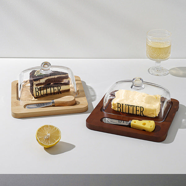 Glass butter dish with bamboo tray — Kenya · WIMU Kitchen Nairobi
