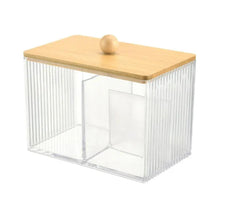 Acrylic Earbuds / Swab Organizer with Bamboo Cover (Partitioned) — Kenya · WIMU Kitchen