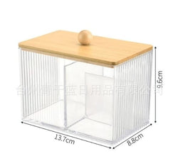 Acrylic Earbuds / Swab Organizer with Bamboo Cover (Partitioned) — Kenya · WIMU Kitchen