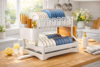 2-Tier Kitchen Dish Rack with Drain Tray (view 2) — Kenya · WIMU Kitchen