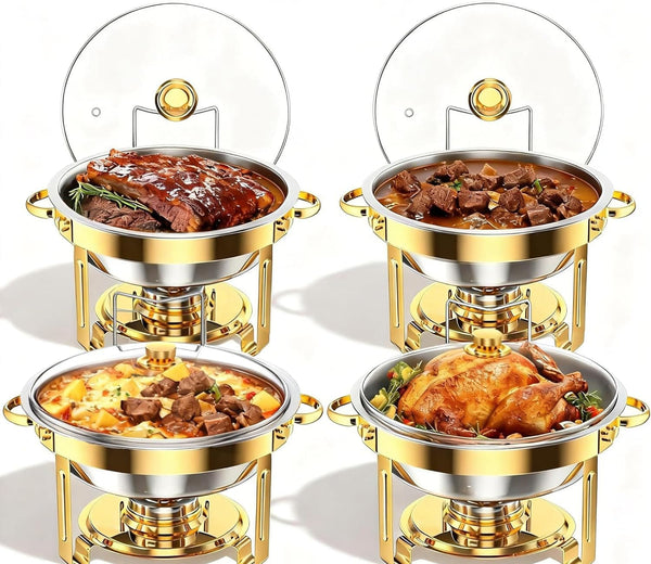 Host Like a Pro – Round Chafing Dish with Glass Lid & Gold Tongs — WIMU Kitchen Nairobi — Kenya · WIMU Kitchen Nairobi