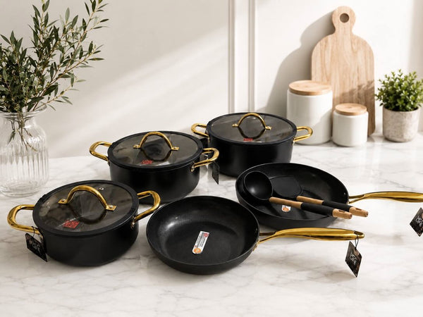 UCC Life 11-Piece Ceramic Non-Stick Cookware Set with Gold Handles — WIMU Kitchen Nairobi — Kenya · WIMU Kitchen Nairobi