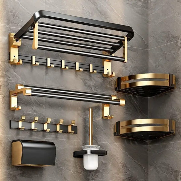 Turn Bathroom Chaos Into Order – 7pc Black & Gold Aluminum Storage Rack Set — WIMU Kitchen Nairobi — Kenya · WIMU Kitchen Nairobi
