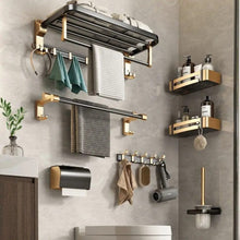 Turn Bathroom Chaos Into Order – 7pc Black & Gold Aluminum Storage Rack Set — WIMU Kitchen Nairobi — Kenya · WIMU Kitchen