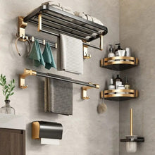 Turn Bathroom Chaos Into Order – 7pc Black & Gold Aluminum Storage Rack Set — WIMU Kitchen Nairobi — Kenya · WIMU Kitchen